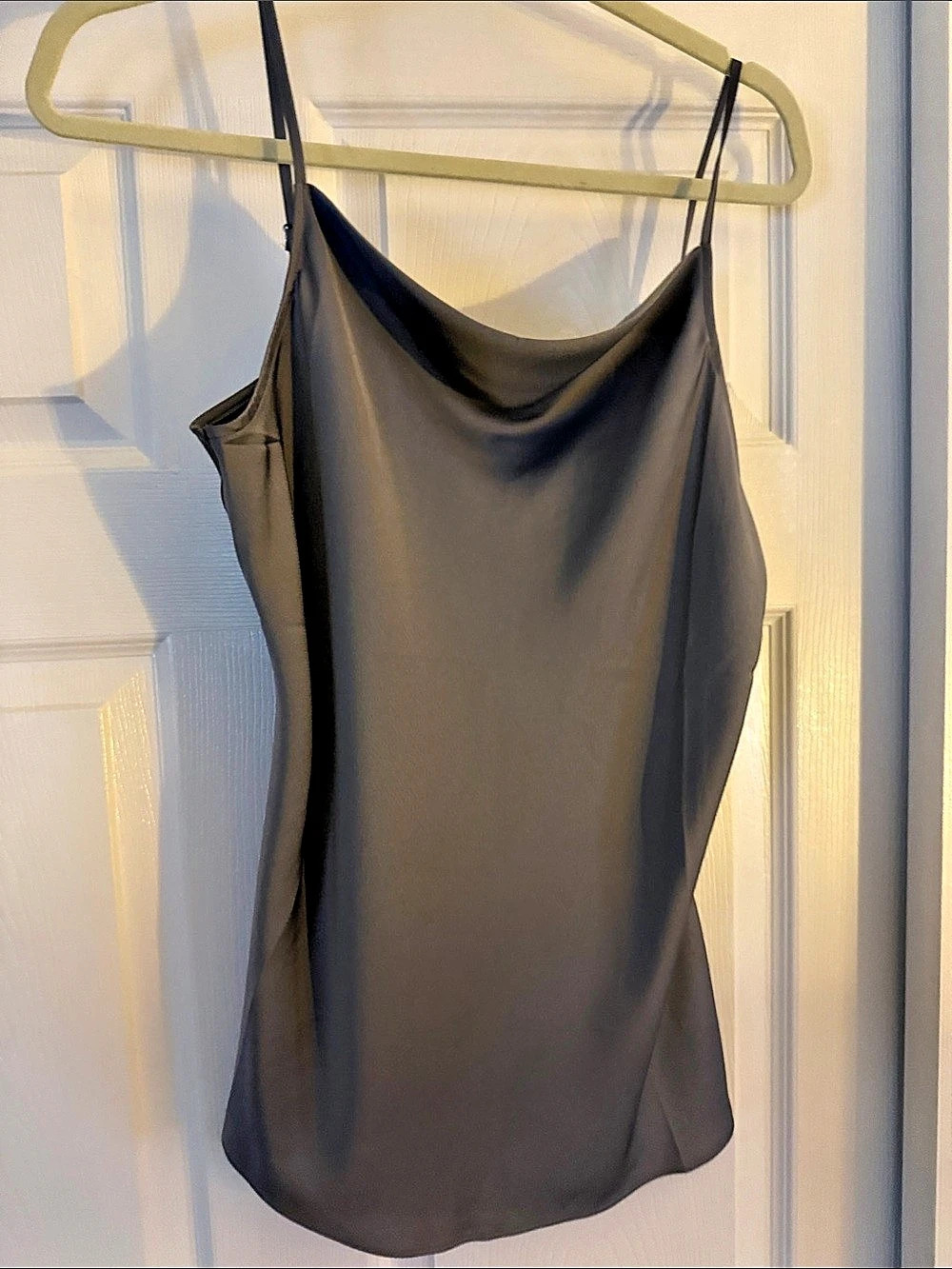 Ann Taylor Satin Cowl Neck Tank Top Gray Small